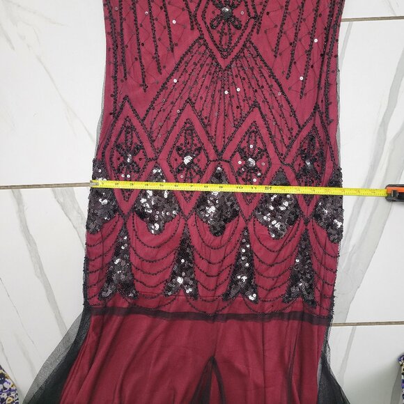 1920s style Costume formal party red dress with Lace and sequins overlay xs/sm - Picture 9 of 13